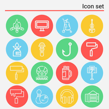 16 pack of recreation  lineal web icons set
