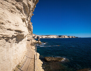 Chalk cliffs below Village of Bonifacio, Corse, France