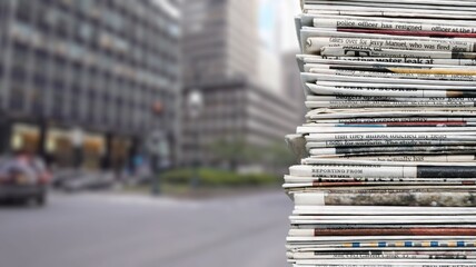 Pile of fresh newspapers on a blur background