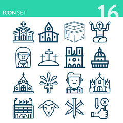 Simple set of 16 icons related to catholicism