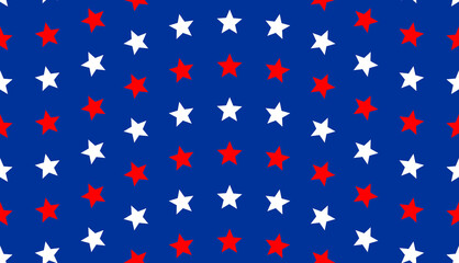 Stars. Symbol. 4th of July. Seamless star patterns. Template for fabric or packaging. Patriotic background. White and red stars. Blue background.