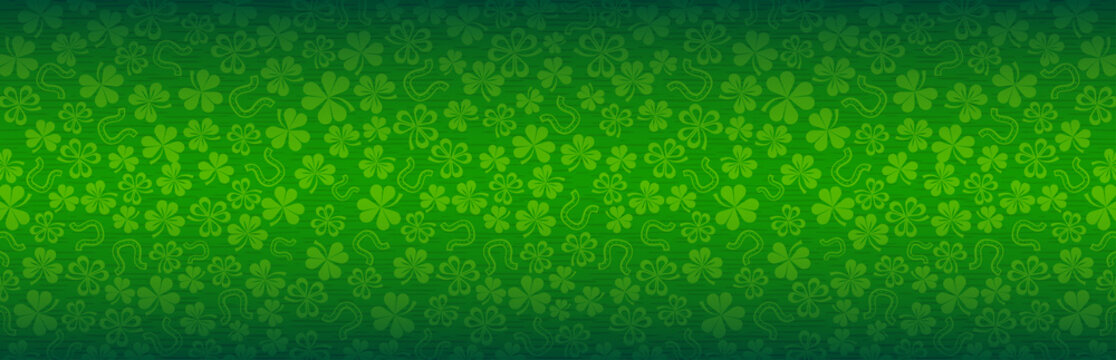 Green Patrick's Day greeting banner with green clovers. Patrick's Day  holiday design. Horizontal background, headers, posters, cards, website.  Vector illustration Stock Vector | Adobe Stock