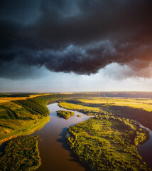 Stunning view from a drone flying over the Dniestr canyon.