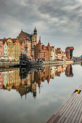 Fototapeta na wymiar Cityscape of Gdansk old town on the river Motlawa, Poland