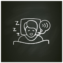 Sleep talking chalk icon. Sleep disorder. Healthy sleeping concept. Sleep problems treatment. Dyssomnia. Stress. Health care. Isolated vector illustration on chalkboard 