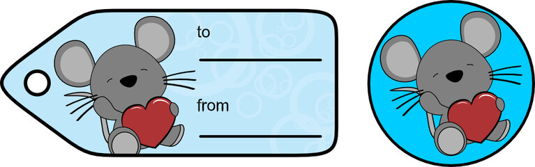 cute baby mouse kawaii cartoon gift card sticker in vector format