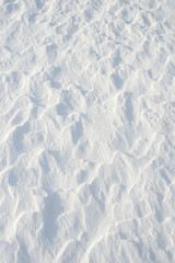 Fresh clean white snow background texture. Winter background with frozen snowflakes and snow mounds. Snow lumps. Seasonal landscape details. Cold weather.