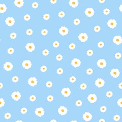 Daisy flower seamless pattern on blue background. Cute floral texture for print, fabric, wrapping paper. Flat design vector illustration