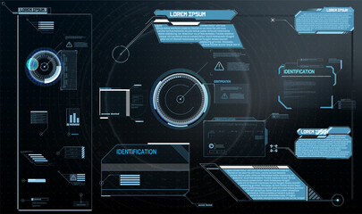 Callout bar labels with titles in HUD style. Interface elements, UI, GUI. Info boxes hud templates. Futuristic set advertising communication. Vector illustration Callouts.