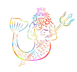 Poseidon with a trident line. Vector illustration