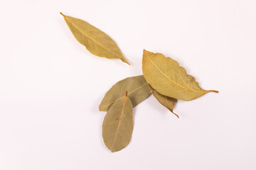 top view of five bay leaves yellowing