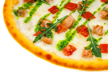 pizza with salmon on white background for restaurant menu1