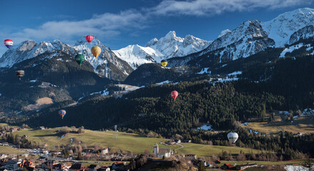 Hot air balloons festival in Château-d'Oex, Switzerland