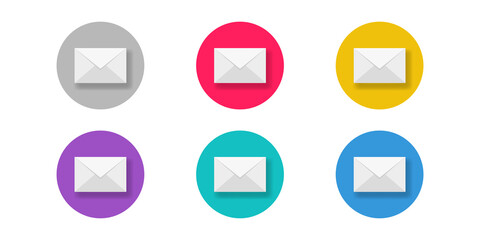 Envelopes icon. Set of colorful circles with post envelopes . Vector illustration . Post consept .Colored  electronic mail