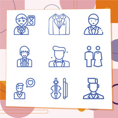 Simple set of 9 icons related to hired hand