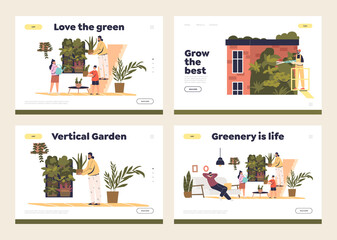 Vertical garden for interior or exterior concept of set of template landing pages