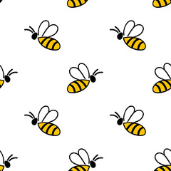 Seamless pattern with hand drawn bee. Vector