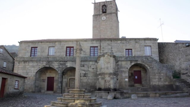 The old Town hall square in historic portuguese village of Castelo Novo