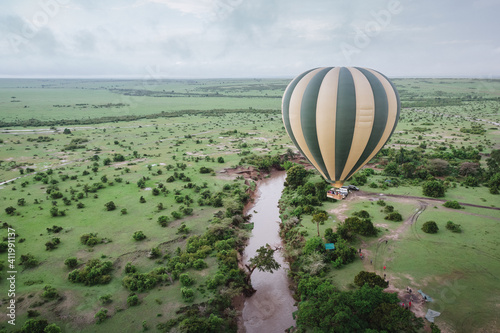 Hot air balloon in Maasai Mara national reserve, Kenya