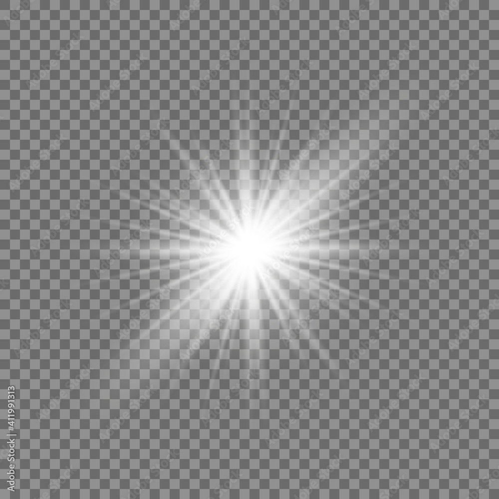 Wall mural white beautiful light explodes with a transparent explosion. vector, bright illustration for perfect