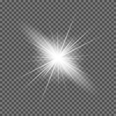 White beautiful light explodes with a transparent explosion. Vector, bright illustration for perfect effect with sparkles. Bright Star. Transparent shine of the gloss gradient, bright flash.