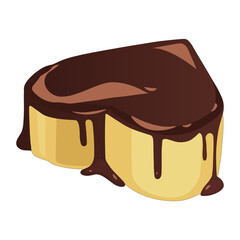 Heart shaped cake with chocolate isolated on white background. Vector illustration.