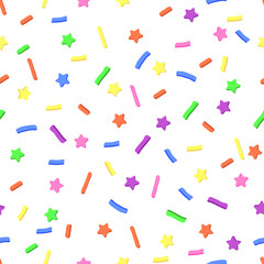 Colorful seamless vector confetti pattern. Party and bakery themed donut or cake sugar sprinkle background.