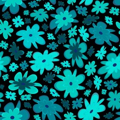 Trendy fabric pattern with miniature flowers.Summer print.Fashion design.Motifs scattered random.Elegant template for fashion prints.Good for fashion,textile,fabric,gift wrapping paper.Azure on black