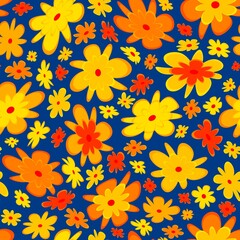 Trendy fabric pattern with miniature flowers.Summer print.Fashion design.Motifs scattered random.Elegant template for fashion prints.Good for fashion,textile,fabric,gift wrapping paper.Yellow on blue
