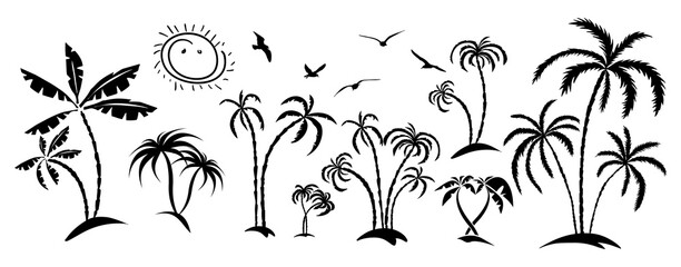 Palm trees on the shore. Vector illustration