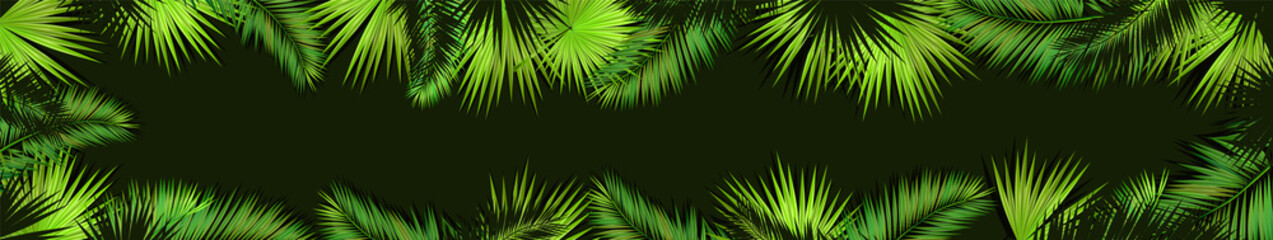 A Long horizontal frame of palm leaves. Hello summer. Vector illustration