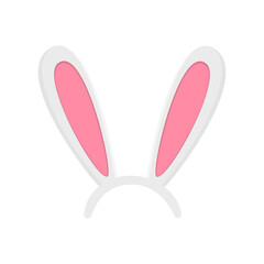 Hare ears mask isolated on white background. Easter bunny ears props for party or photo booth. Element for kids hare costume. Vector flat cartoon illustration.