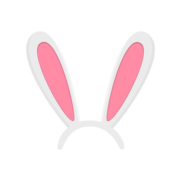 Hare ears mask isolated on white background. Easter bunny ears props for party or photo booth. Element for kids hare costume. Vector flat cartoon illustration.