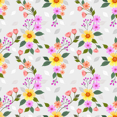 Fototapeta na wymiar Colorful flowers seamless pattern for fabric textile wallpaper.