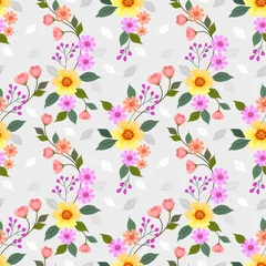 Gordijnen Colorful flowers seamless pattern for fabric textile wallpaper. © teerawat