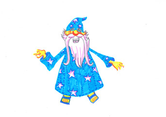 Der Magier mit dem blauen Zaubermantel und den rosanen Sternen 