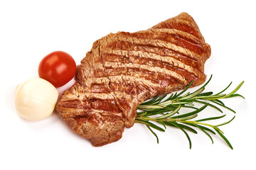 Grilled beef steak, isolated on white background