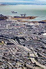 Aerial View of Different Neighborhoods and the Bay in South San Francisco, California, USA