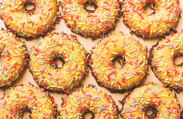 Pattern of colorful easter cookies. Abstract food background. Flat lay.