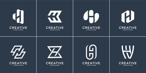 Set of collection letter H logo design template.logo can be used for building company,financial,consulting. Premium Vector