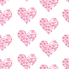 Fototapeta na wymiar Watercolor walentines day seamless pattern. Pink hearts background.