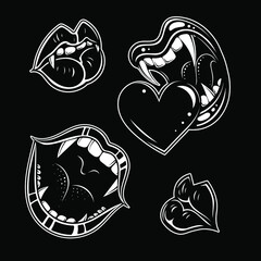 Vector Black and White Vampire Mouth Set
