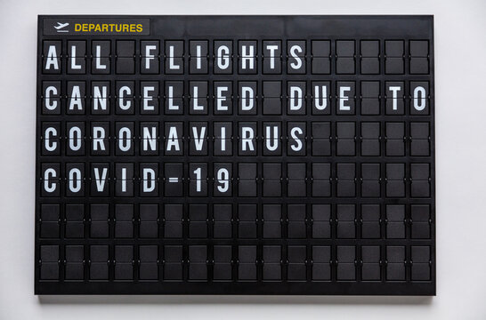 Airport Departures Board COVID-19 Coronavirus Flights Cancelled
