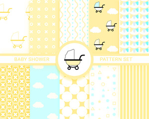 Baby boy and girl pattern.  Baby shower seamless pattern set.