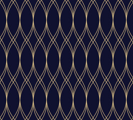 Geometric abstract pattern. Seamless vector background. Dark blue and gold texture. Graphic modern pattern