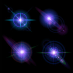 Creative concept Vector set of glow light effect stars bursts with sparkles isolated on black background. For illustration template art design, banner for Christmas celebrate, magic flash energy ray.