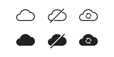 Cloud, web icon set. Outline internet data line symbol in vector flat