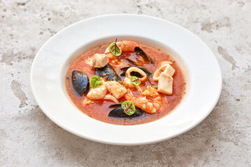 portion of seafood soup
