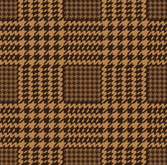 Brown glen check plaid. Houndstooth twill pattern design. Textile fabric swatch template.