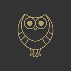 Owl Logo Gold Outline Icon Concept - Logo Design Vector Illustration.